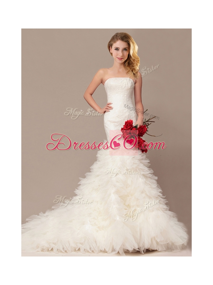 Elegant Mermaid Court Train Wedding Dress with Ruffles
