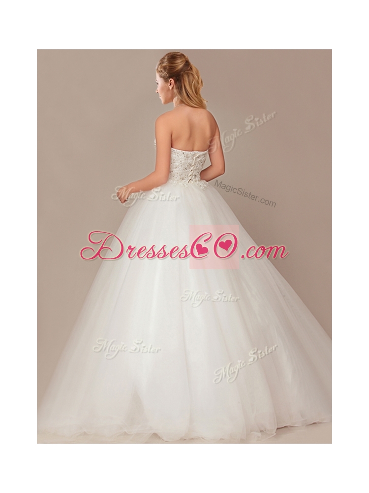Fashionable Ball Gown High Neck Wedding Dress with Beading and Appliques