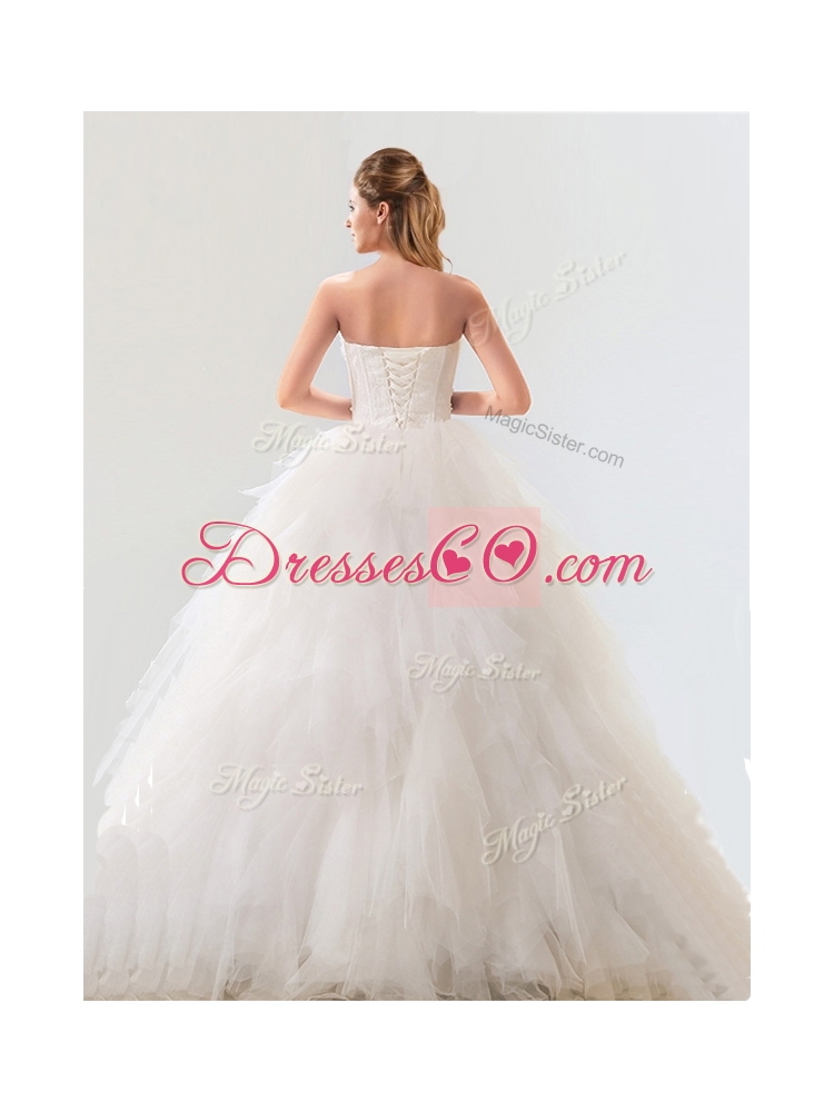 Fashionable Strapless Wedding DressGown with Beading and Ruffles