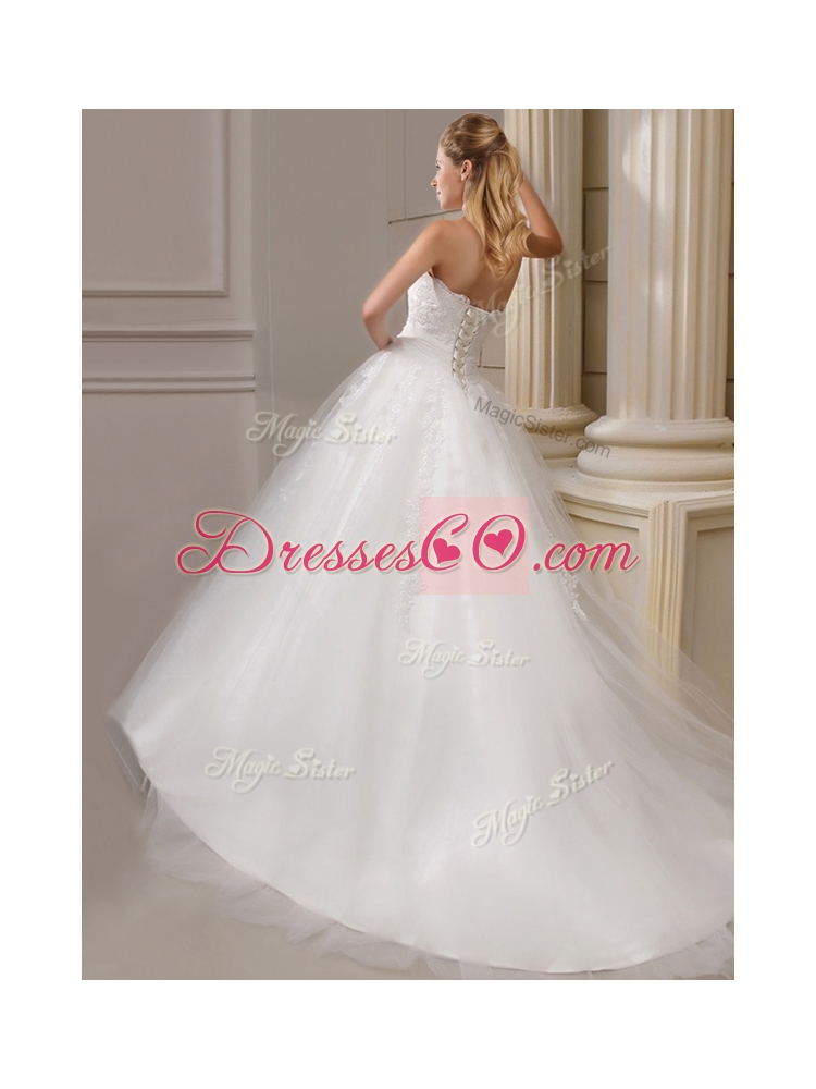Gorgeous Ball Gown Court Train Wedding Dress with Appliques and Ruching