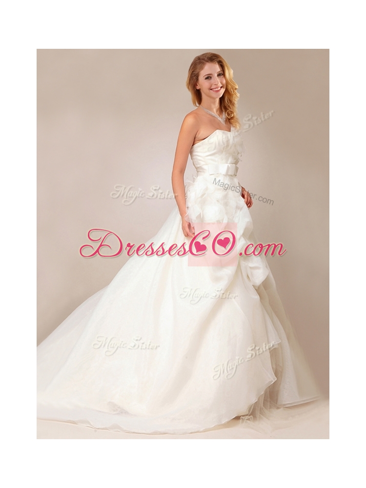 Lovely Princess Bowknot and Ruffled Wedding Dress with Court Train