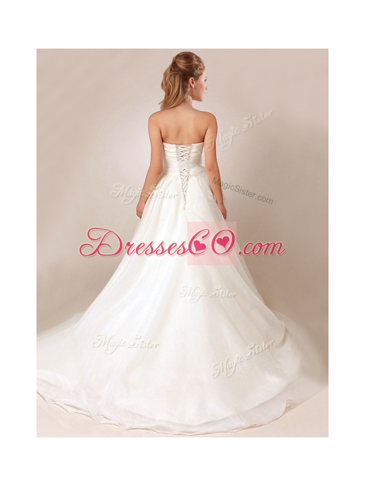 Lovely Princess Bowknot and Ruffled Wedding Dress with Court Train