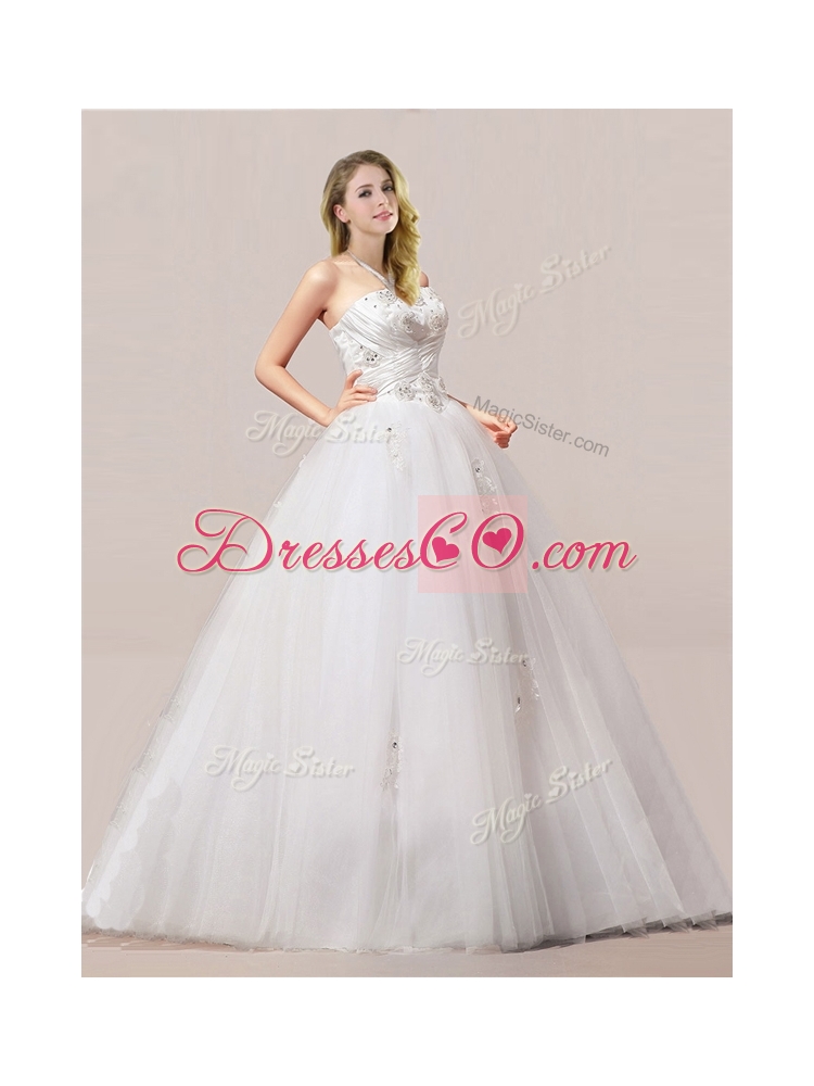 Luxurious Ball Gown Beaded and Applique Wedding Dress with Strapless