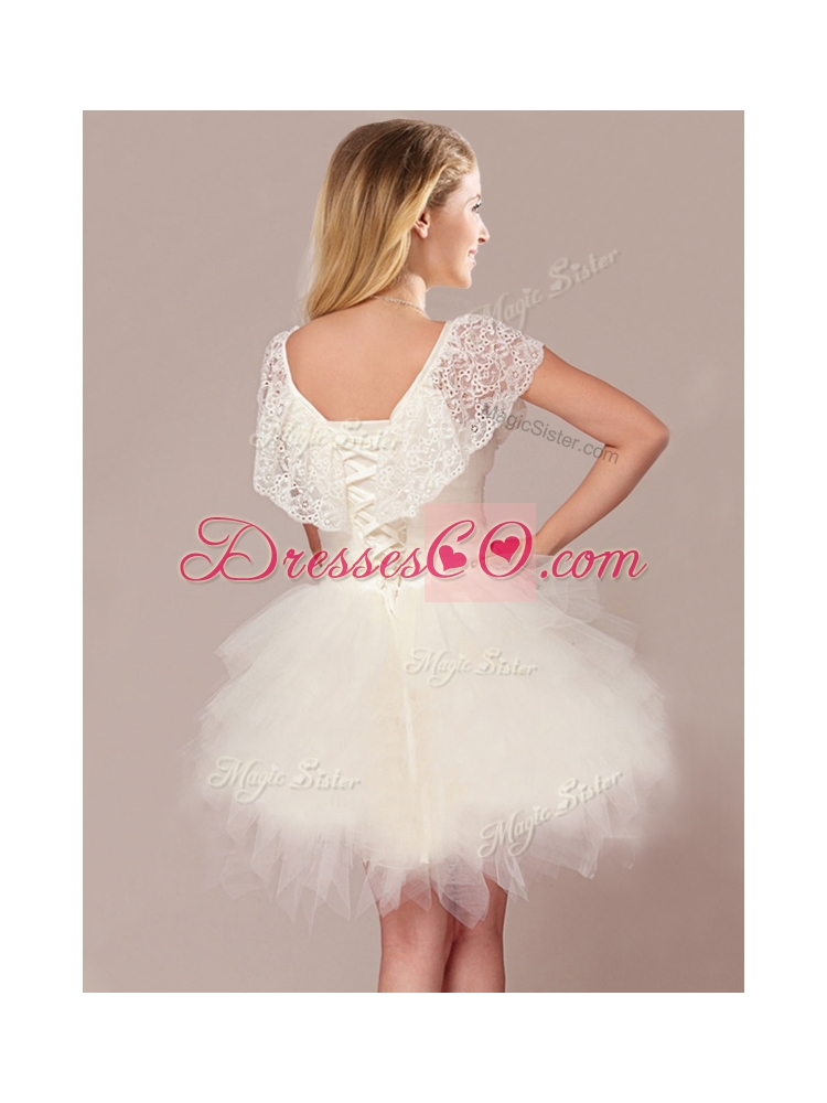 Popular Laced and Ruffled Detachable Wedding Dress with High Low