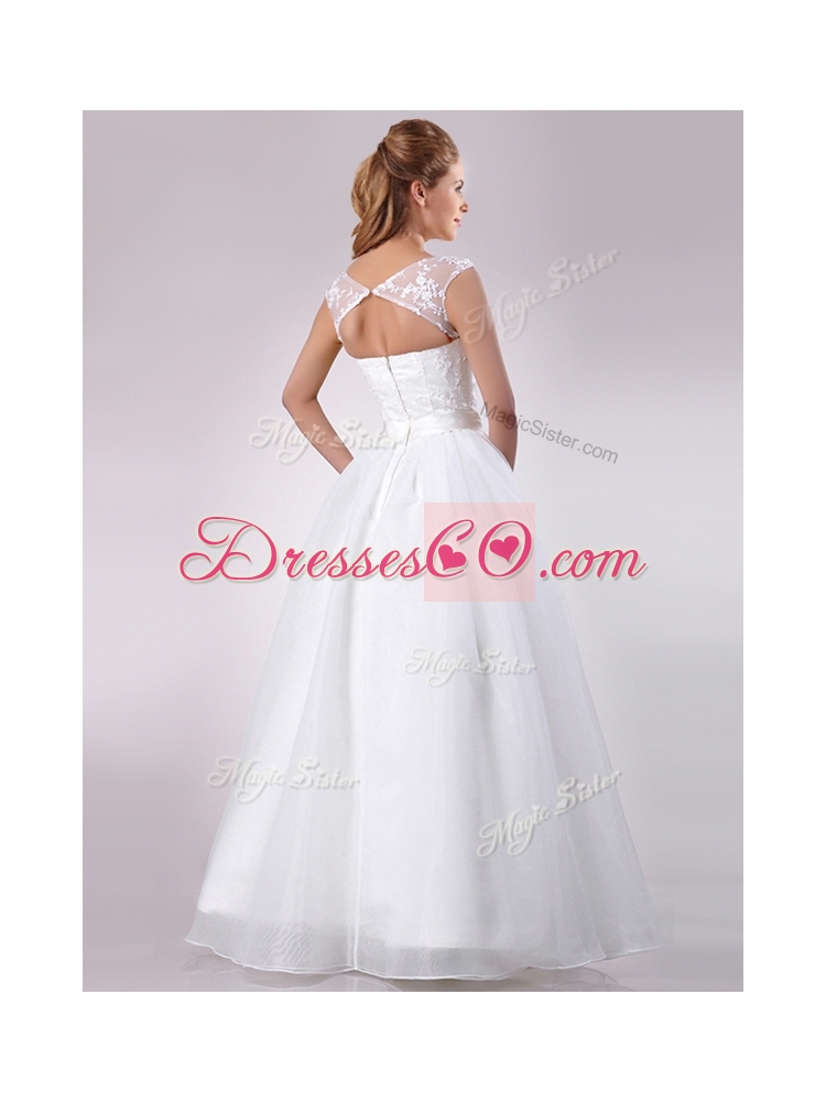 Pretty See Through Scoop Organza Bridal Dress with Hand Crafted