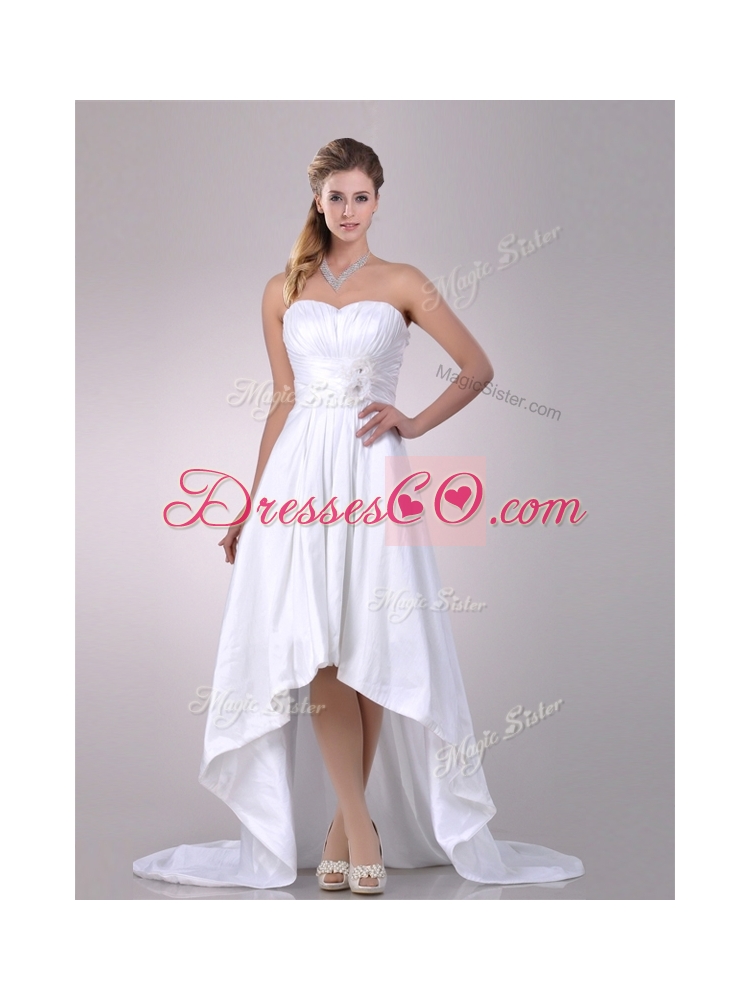 Lovely High Low Wedding Dress with Hand Crafted and Ruching