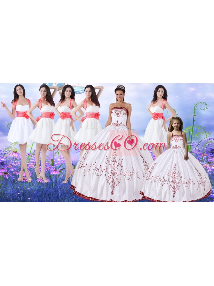 Classical Puffy Skirt Strapless Quinceanera Dress and Popular Embroidered Mini Quinceanera Dress and Red and White Short Dama Dresses