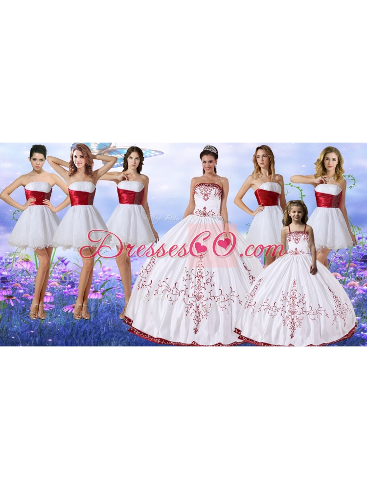Elegant Wine Red and White Quinceanera Dress and Cute Spaghetti Straps Mini Quinceanera Dress and Cheap White Short Dama Dress with Belt