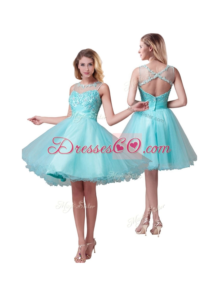 Classical See Through Bateau A Line Dama Dress with Beading