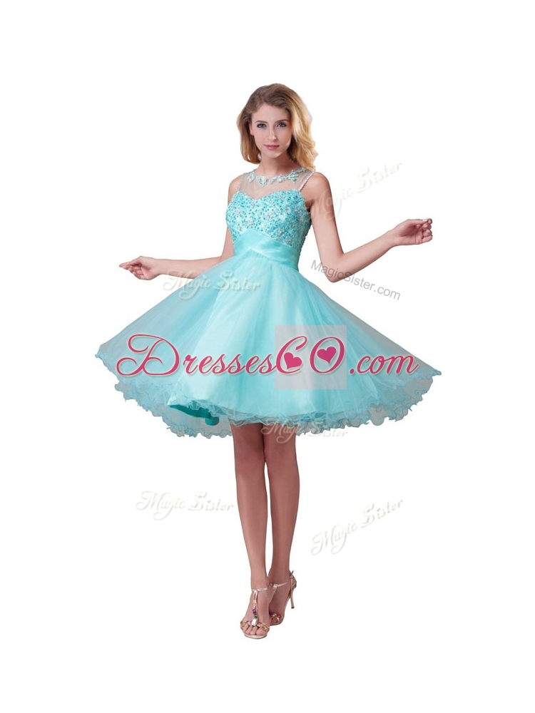 Classical See Through Bateau A Line Dama Dress with Beading