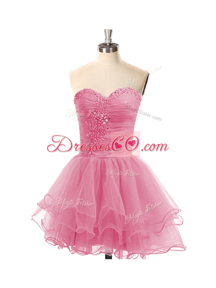 Exclusive Lace Up Organza Short Prom Dress with Beading