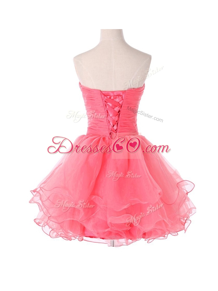 Exclusive Lace Up Organza Short Prom Dress with Beading