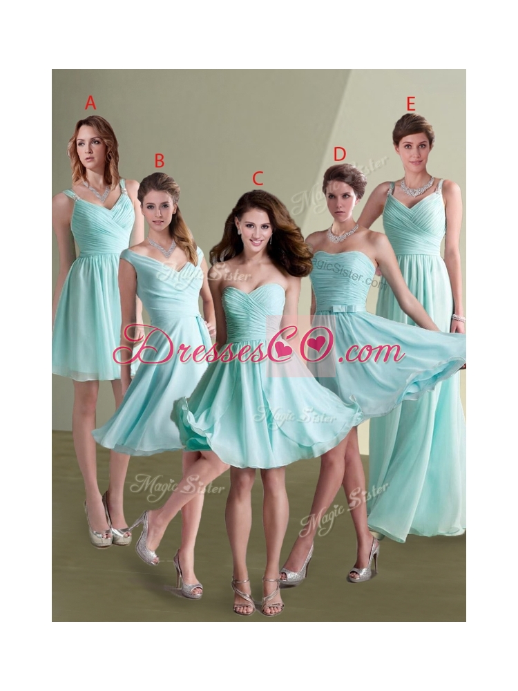 Lovely Chiffon Off the Shoulder Aqua Blue Bridesmaid  Dress with Ruching