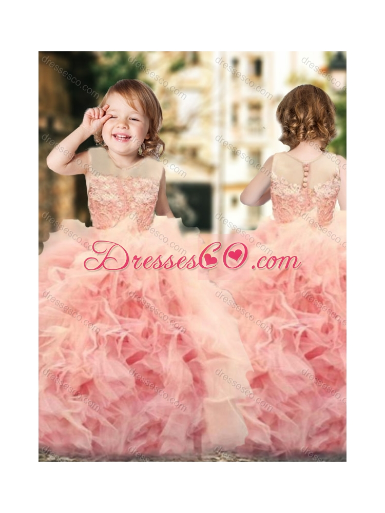 Cheap Ruffled and Laced Flower Girl Dress with See Through Scoop