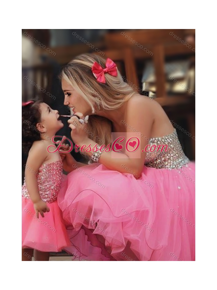 New Style Knee Length Prom Dress with Beading and New Style Beaded Little Girl Dress with Strapless