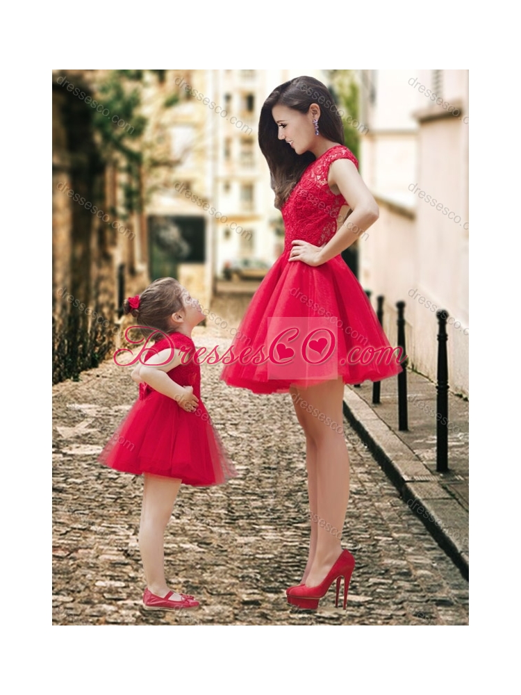 New Style High Neck Backless Prom Dress in Red and Beautiful Mini Length Little Girl Dress with Cap Sleeves