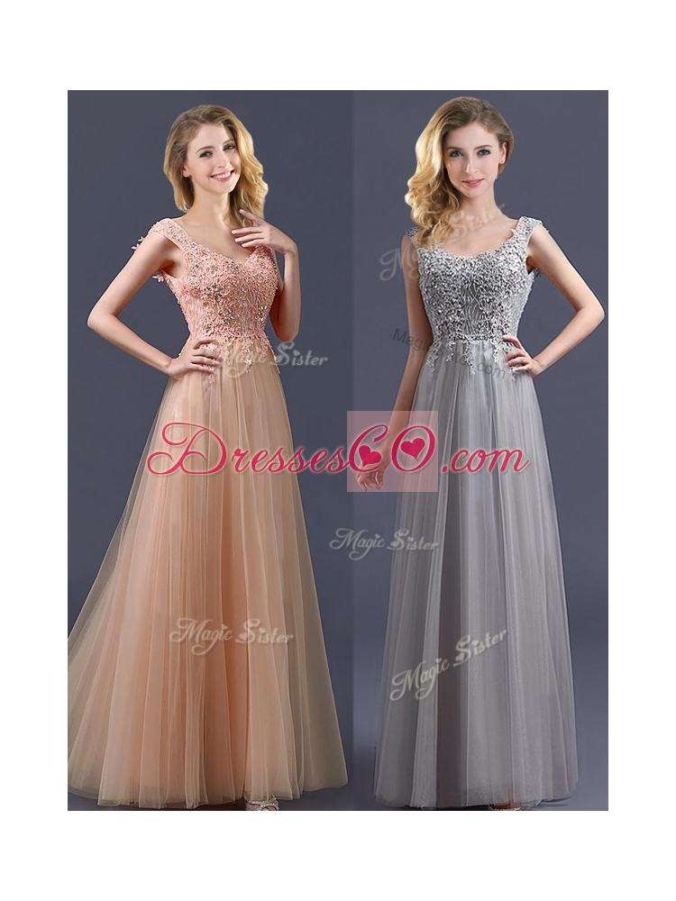 Most Popular Scoop Grey Long Bridesmaid Dress with Appliques
