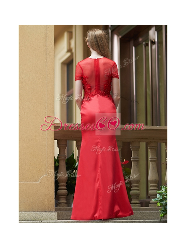 Beautiful See Through Short Sleeves Bridesmaid Dress with Removable Train