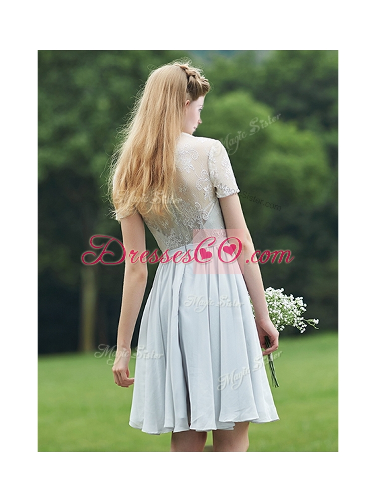 Elegant Short Sleeves Bridesmaid Dress with Belt and Lace