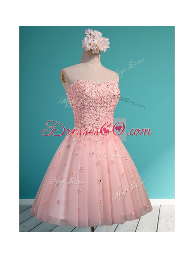 Exquisite Applique and Beaded Bridesmaid Dress in Mini Length
