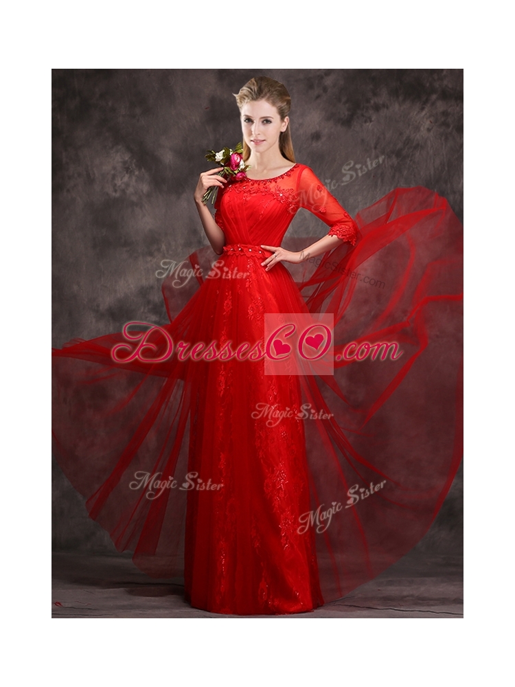 Latest Applique and Beaded Red Bridesmaid Dress in Tulle and Lace