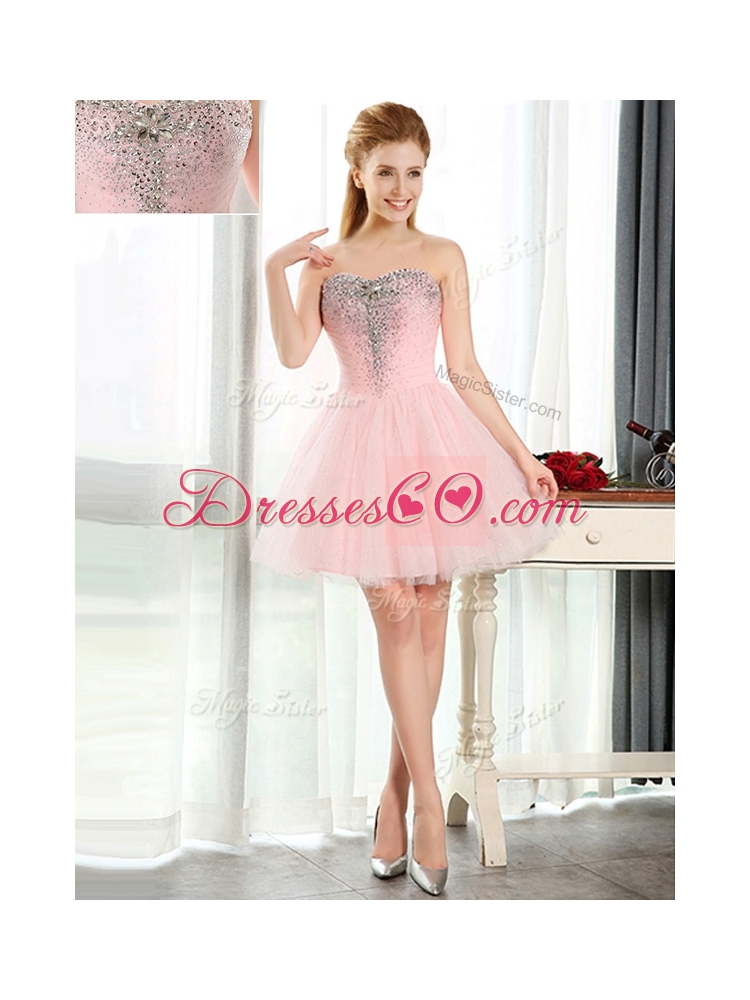 Lovely Beaded and Sequined Short Bridesmaid Dress in Baby Pink