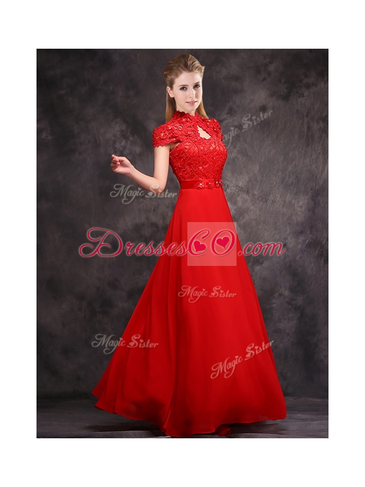 New Arrivals Applique and Laced High Neck Bridesmaid Dress in Red