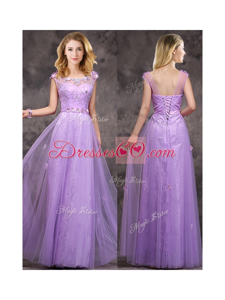 New Arrivals Beaded and Applique Long Bridesmaid Dress in Lavender