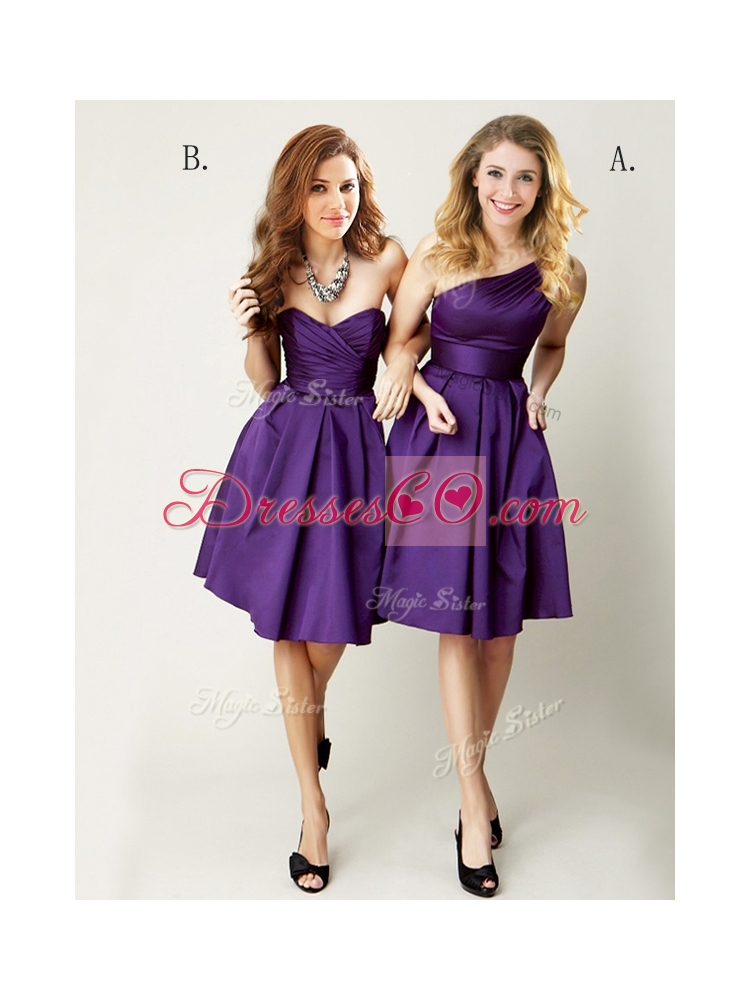 Top Mini Length Ruching Bridesmaid Dress in Purple