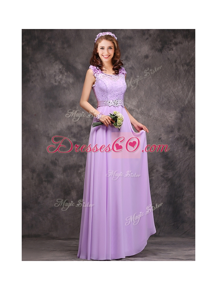 Beautiful Empire Scoop Laced Decorated Bodice Bridesmaid Dress in Lavender