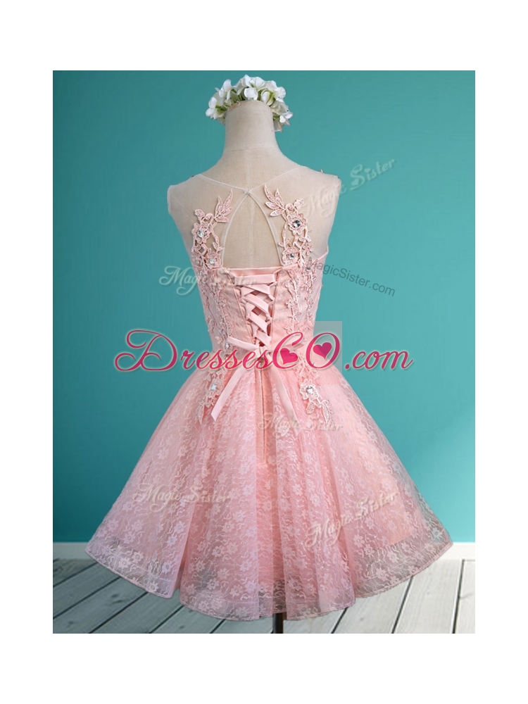 Scoop Beading and Appliques Short Bridesmaid Dress in Baby Pink