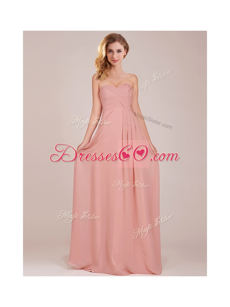 Fashionable Empire Chiffon Ruched Long Bridesmaid Dress in Peach