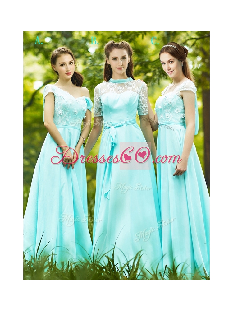 Lovely Chiffon Empire Long Bridesmaid Dress in Apple Green