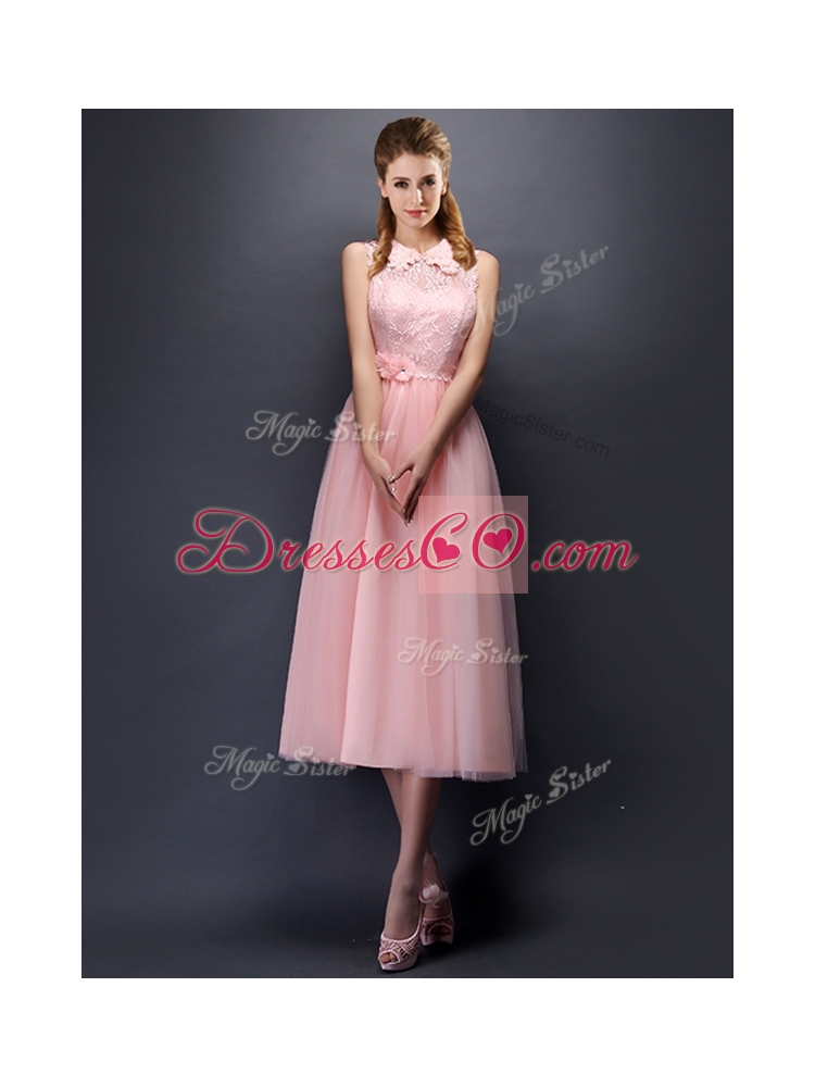 Most Popular Baby Pink Tulle Bridesmaid Dress in Tea Length