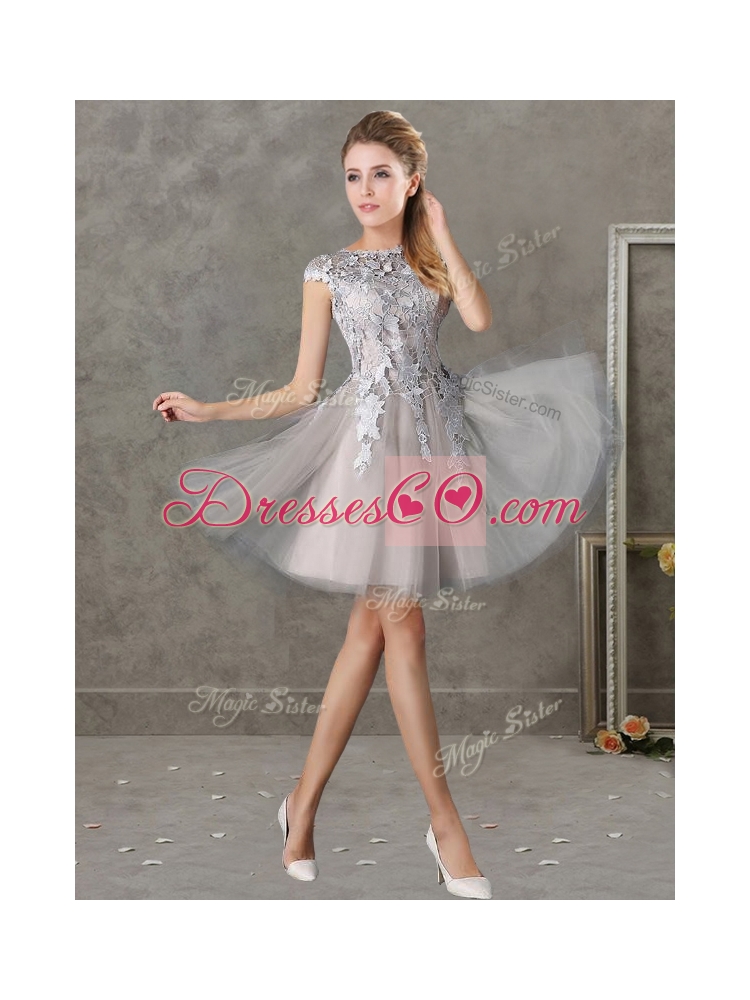 Romantic Bateau Cap Sleeves Short Bridesmaid Dress with Lace