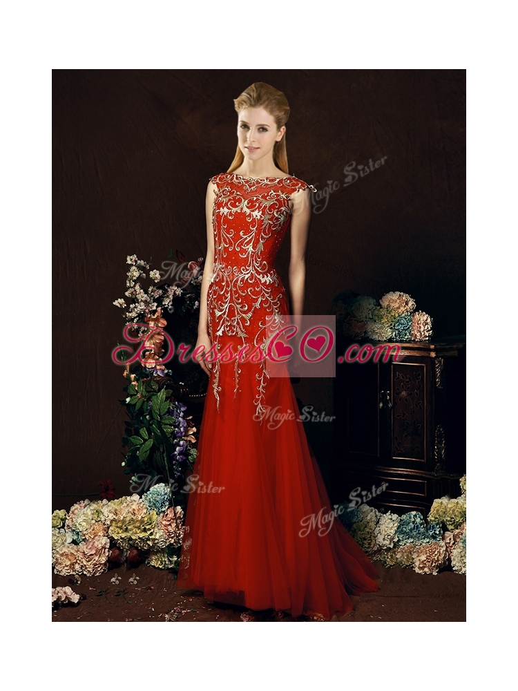 Elegant Mermaid Red Bridesmaid Dress with Gold Sequined Appliques