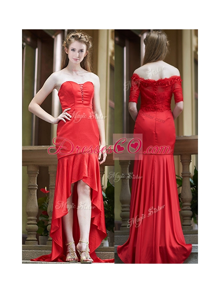 Cheap Column High Low Red Dama Dress with Brush Train