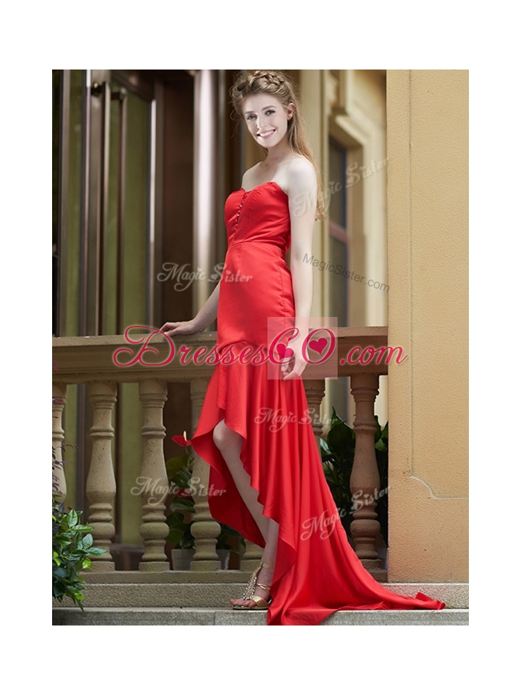 Cheap Column High Low Red Dama Dress with Brush Train