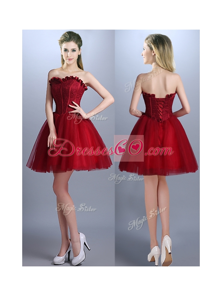 New Arrivals Laced Mini Length Dama Dress in Wine Red