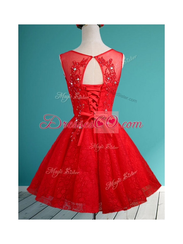 Popular Scoop Red Short Dama Dress with Beading and Appliques