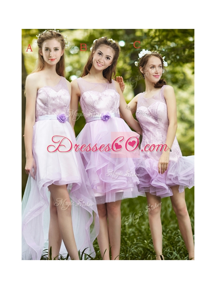 Comfortable One Shoulder High Low Prom Dress with Sashes and Lace