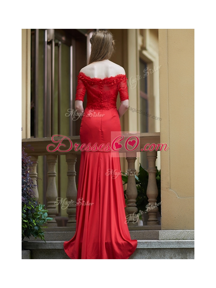 Exquisite Off the Shoulder Half Sleeves Prom Dress with Lace
