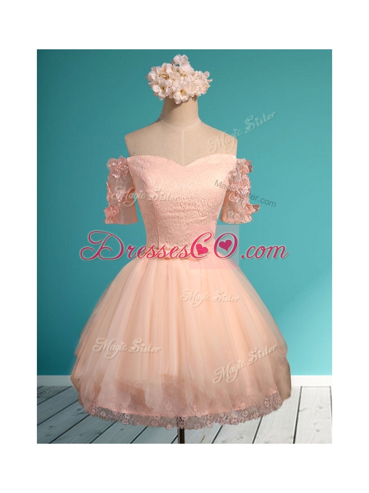 Luxurious Off the Shoulder Short Prom Dress with Appliques and Belt