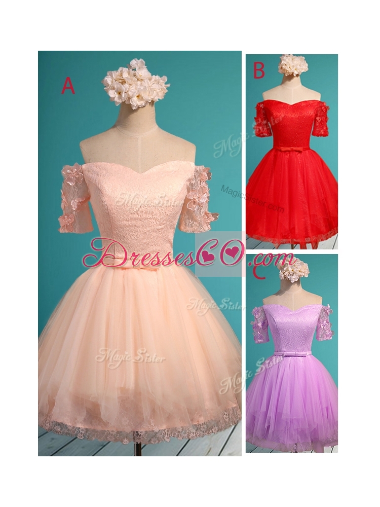 Luxurious Off the Shoulder Short Prom Dress with Appliques and Belt