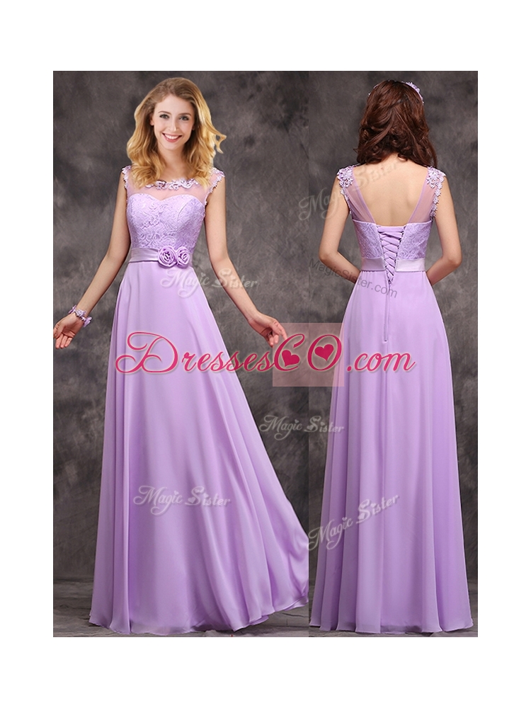 Popular See Through Applique and Laced Prom Dress in Lavender