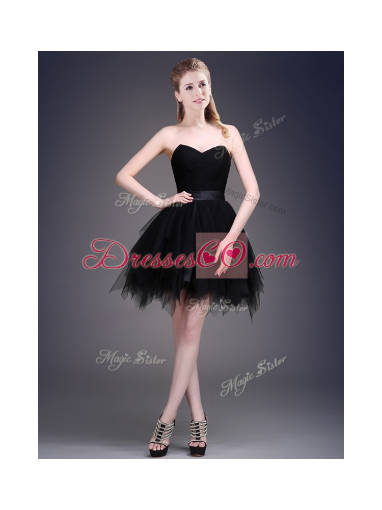 Black Short Prom Dress with Ruffles and Belt