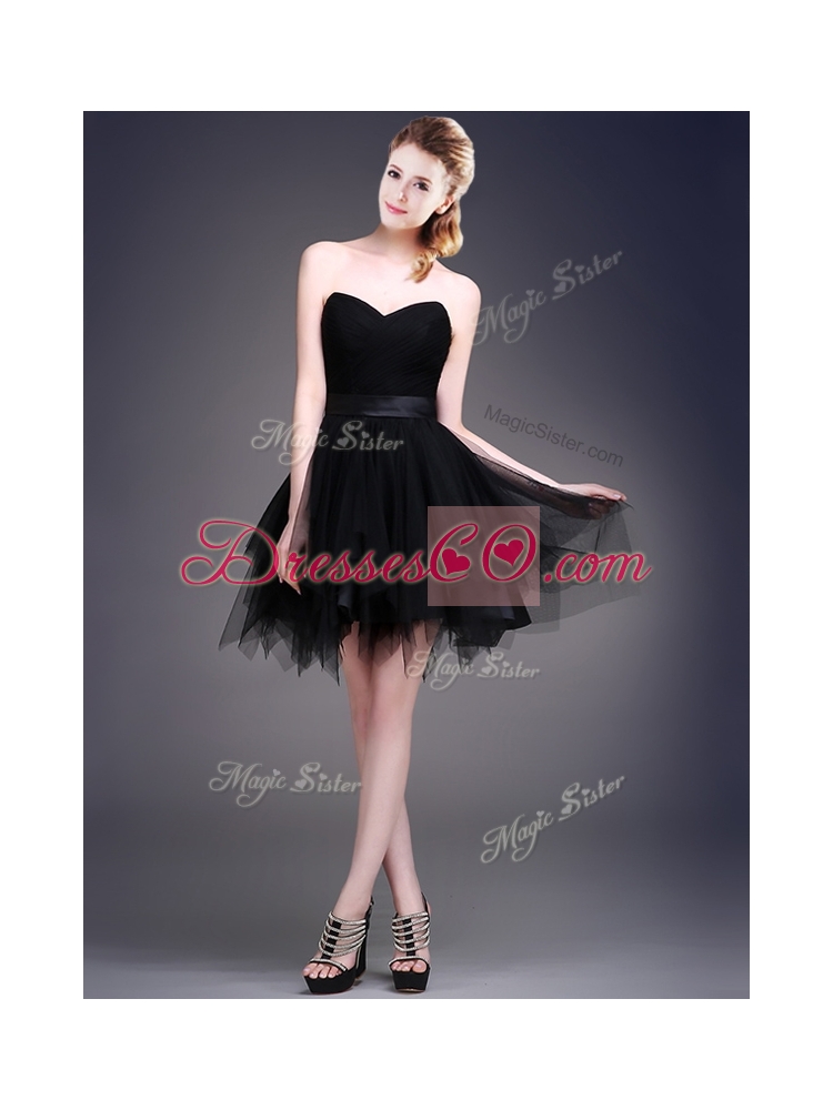 Black Short Prom Dress with Ruffles and Belt