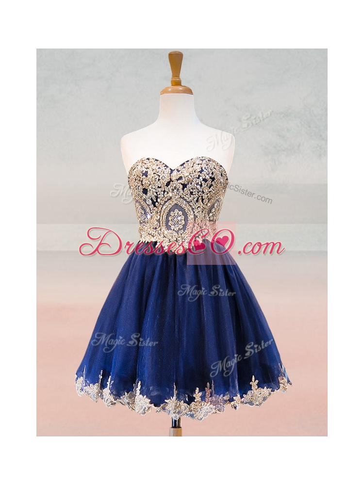 Fashionable Organza Applique with Beading Prom Dress in Royal Blue