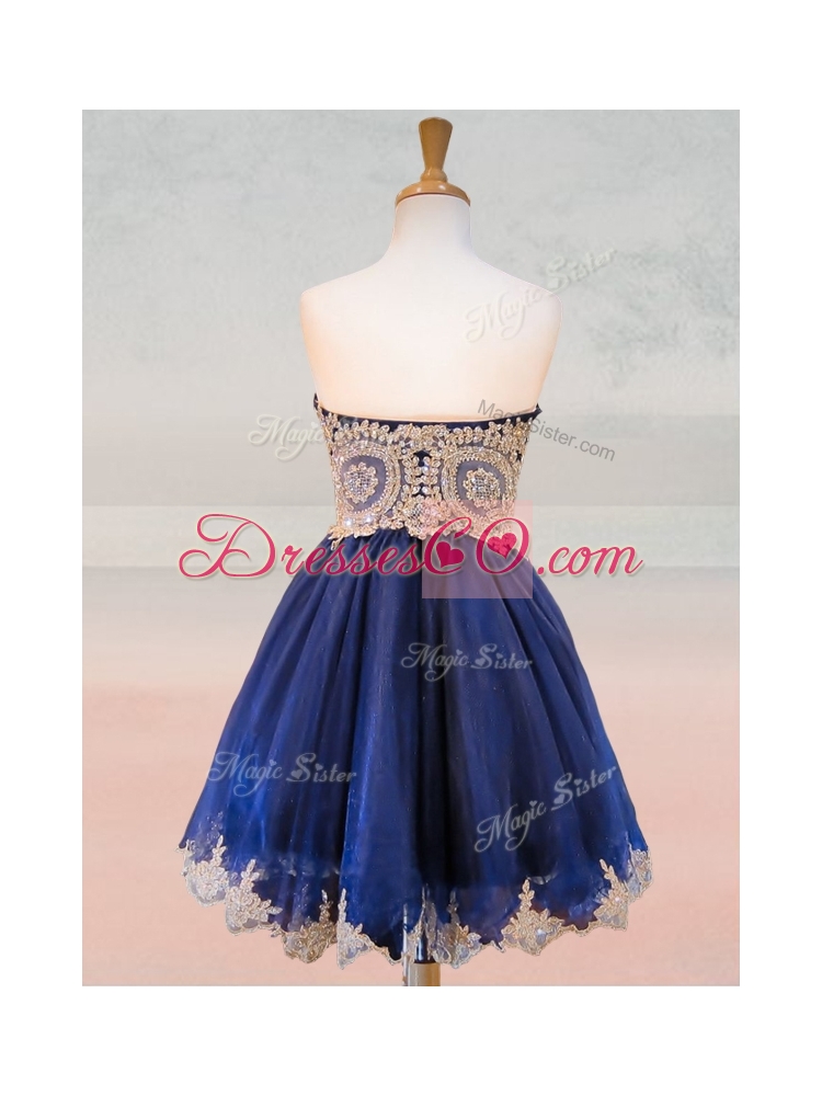 Fashionable Organza Applique with Beading Prom Dress in Royal Blue