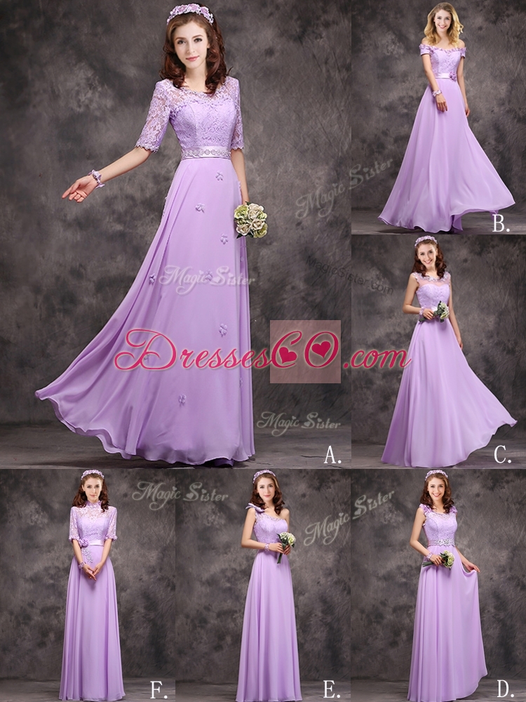 Perfect Applique and Laced Lavender Long Prom Dress in Chiffon